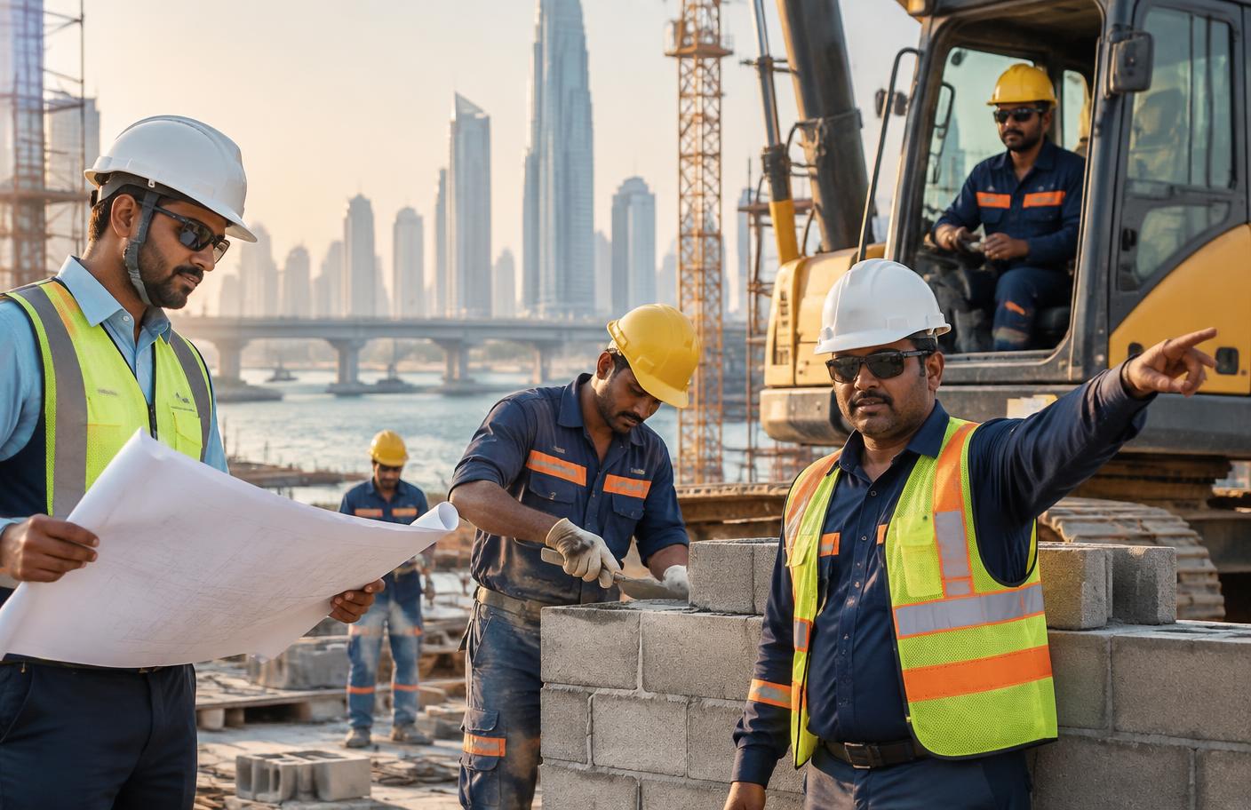فريق من المهندسين والعمال الهنود في مشروع إنشاء خليجي